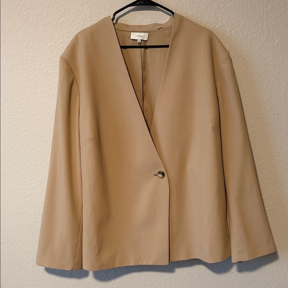 Vince Collarless Wool Blend Blazer in Straw Beige - Picture 2 of 7